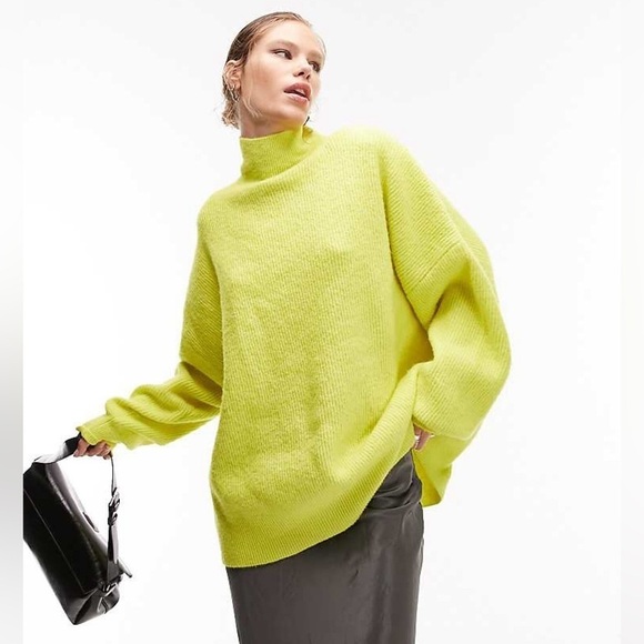 TOPSHOP Knit Funnel Neck Long Line Oversized Sweater NEW - Picture 1 of 9